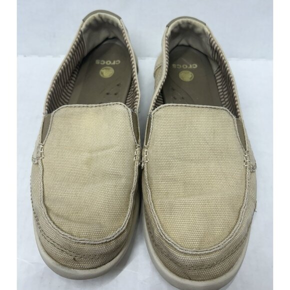Crocs Walu Casual Slip on Canvas Loafer Womens Size 9 Style 14391 Beige - Picture 2 of 7